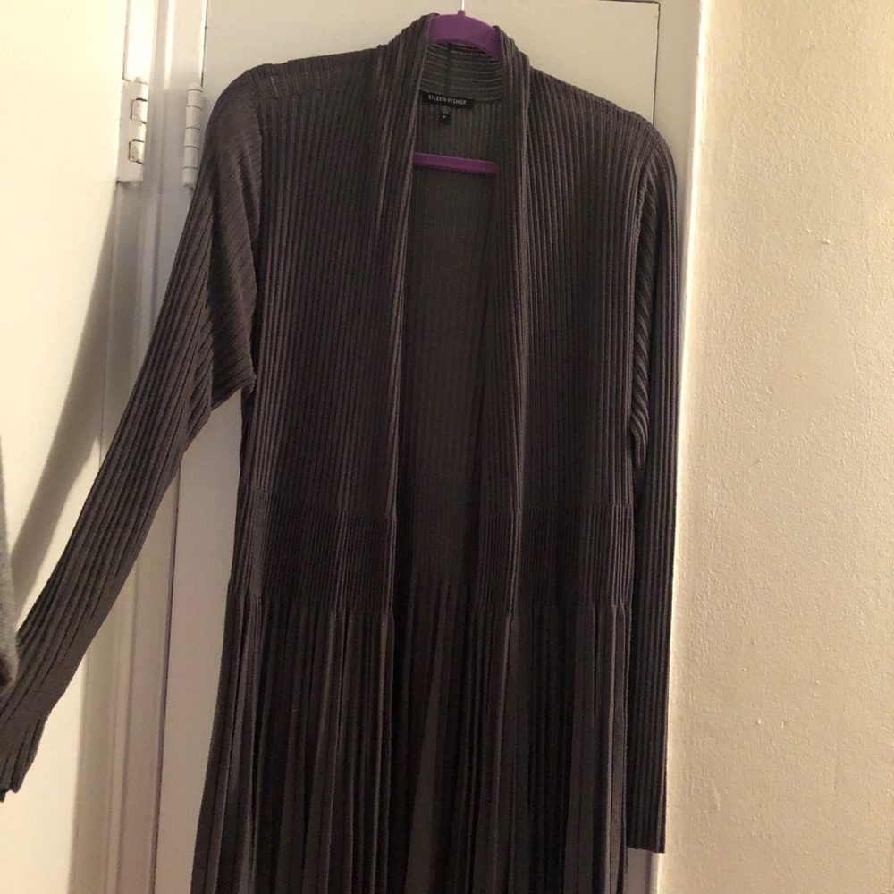 Eileen Fisher open front pleated cardigan
